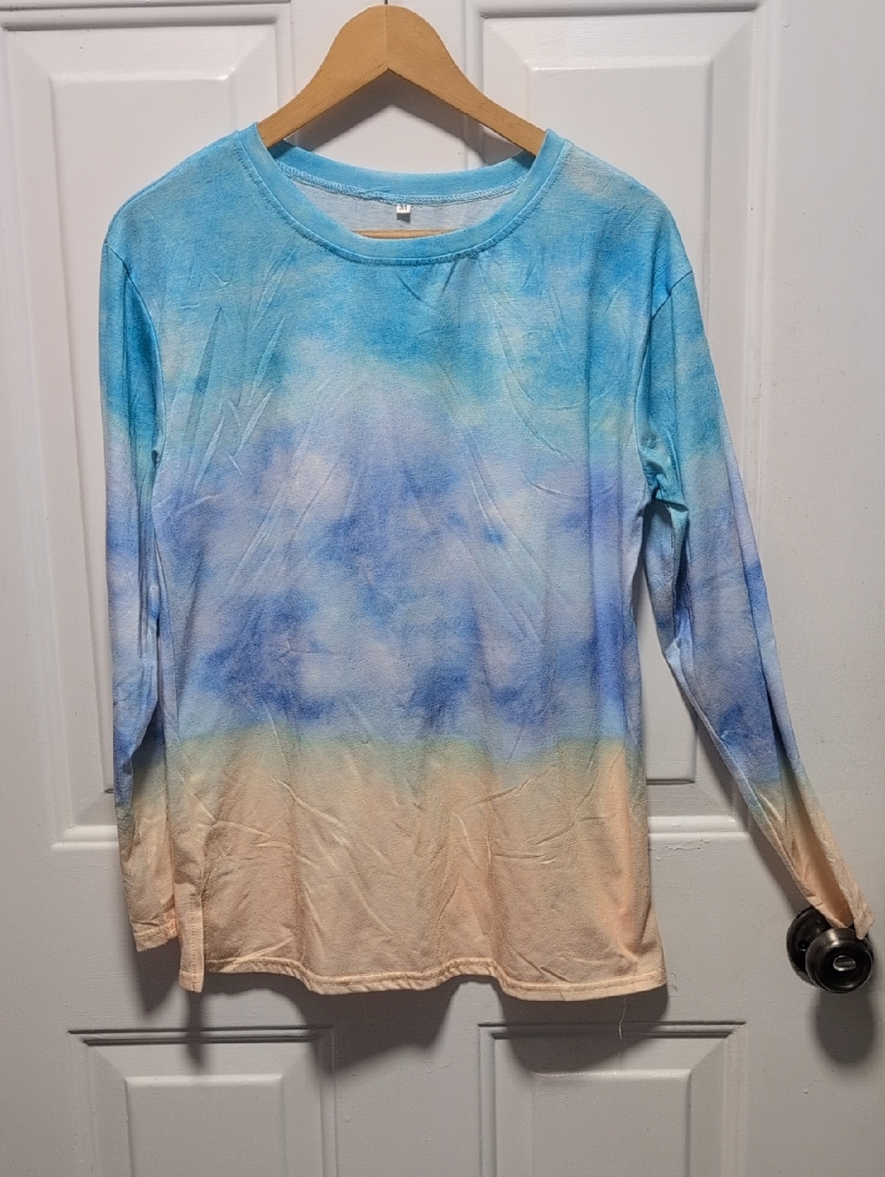 Pastel Blue to Peach Ombre Long Sleeve Crew Neck Shirt - Picture 1 of 5